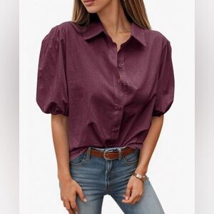 NWOT - Tankaneo - Women's Button Down Shirts - Wine Red, Size S